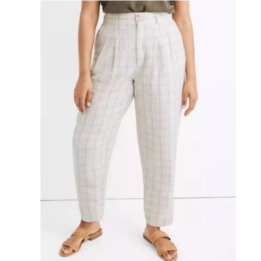 Madewell Women's Pleated Taper Windowpane Wide Leg Pants Size 00 Style AJ388